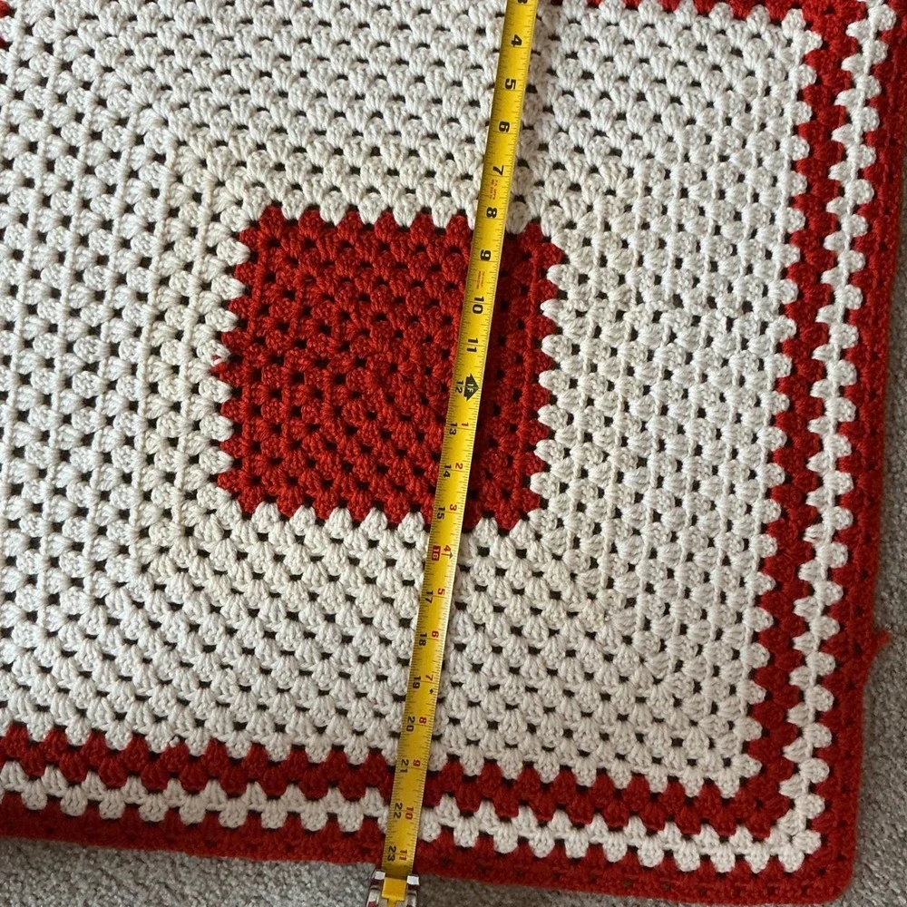 Hand Crocheted Table Runner & 2‎ Placemats Set Red Cream Cottagecore Farmhouse
